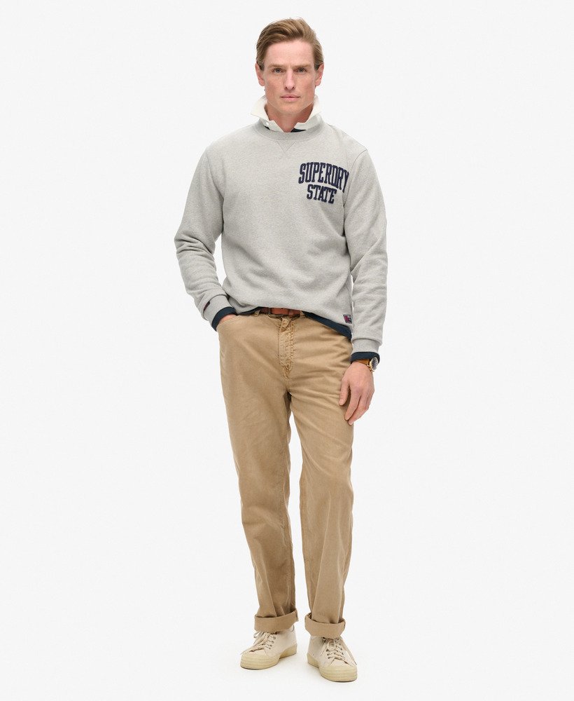 vintage sportieve crewneck sweater in vintage sweatstof lichtgrijs gemêleerd.