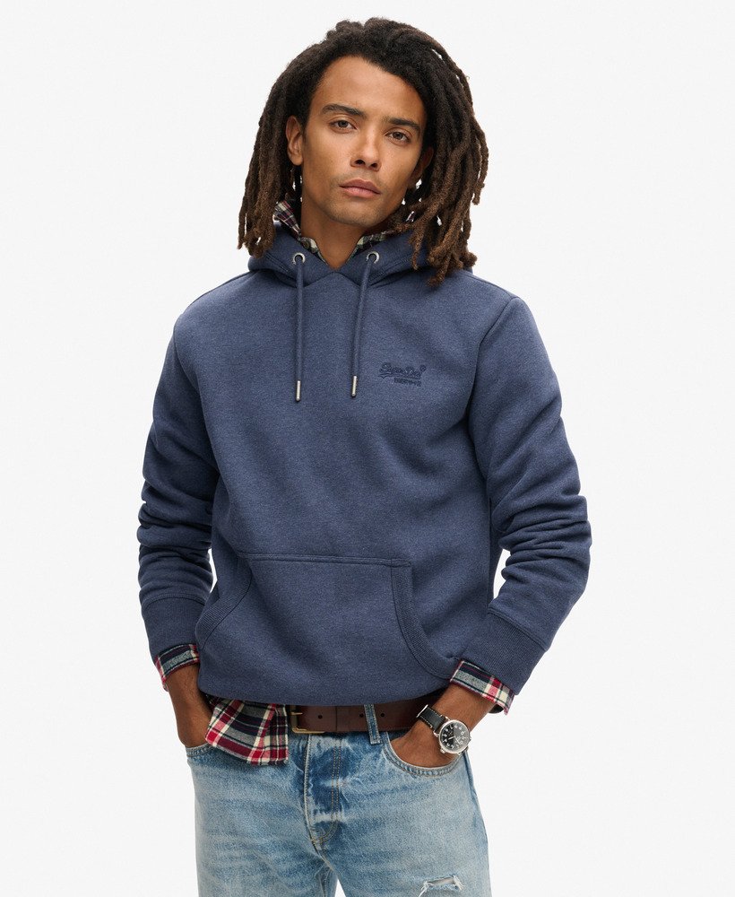 essential logo hoodie in heritage navy marl