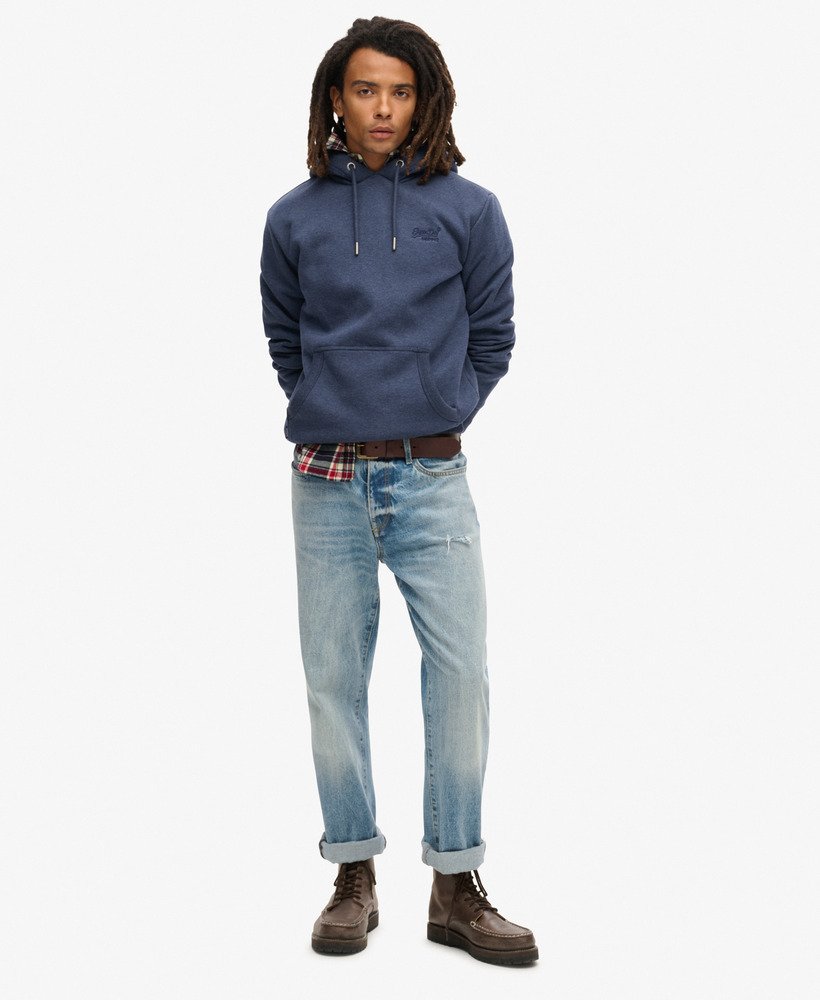 essential logo hoodie in heritage navy marl
