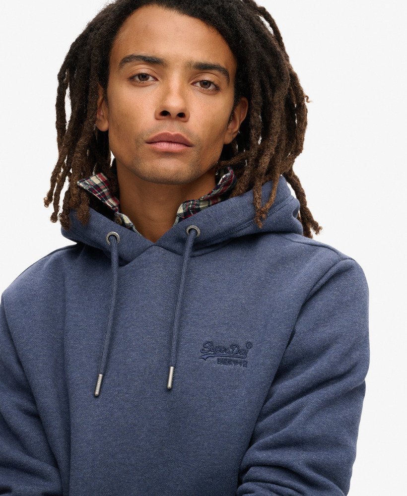 essential logo hoodie in heritage navy marl