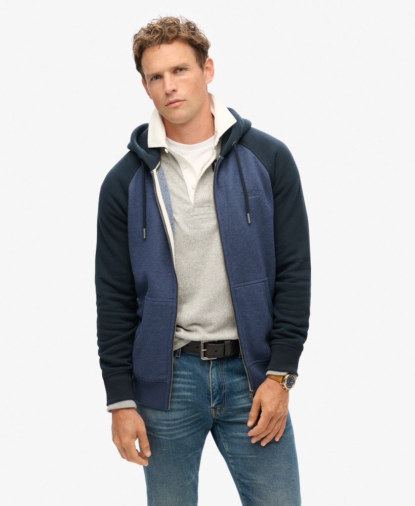 essential baseball zip hoodie in heritage navy marleclipse navy