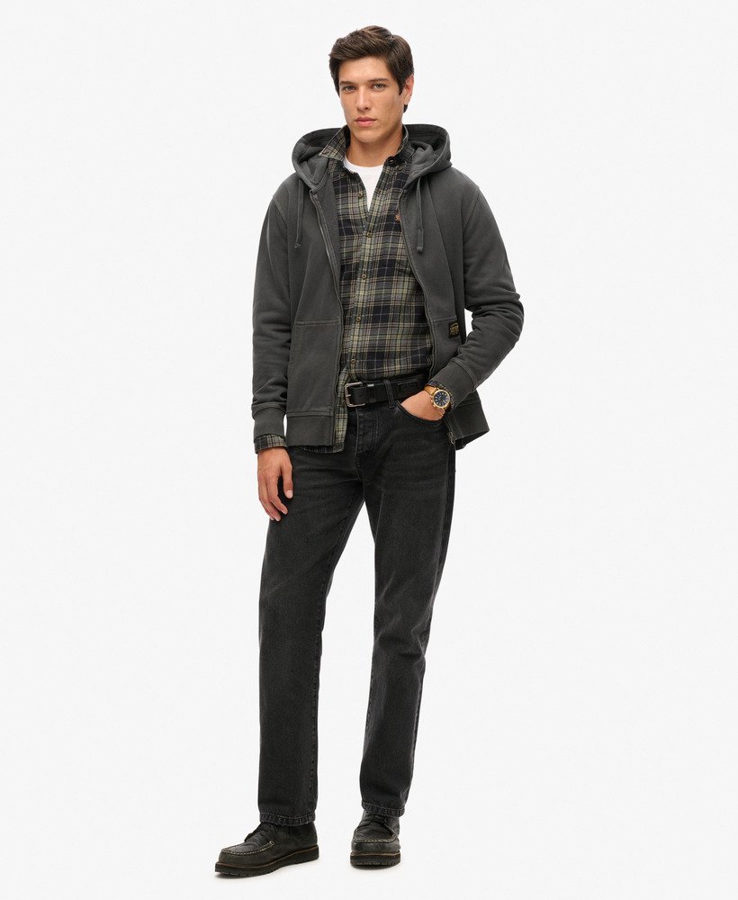 hoodie met contrasterende stiksels en relaxte ritssluiting in gewassen zwart.