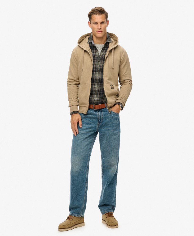 hoodie met rits en contrasterende stiksels in gewassen loodbruin.