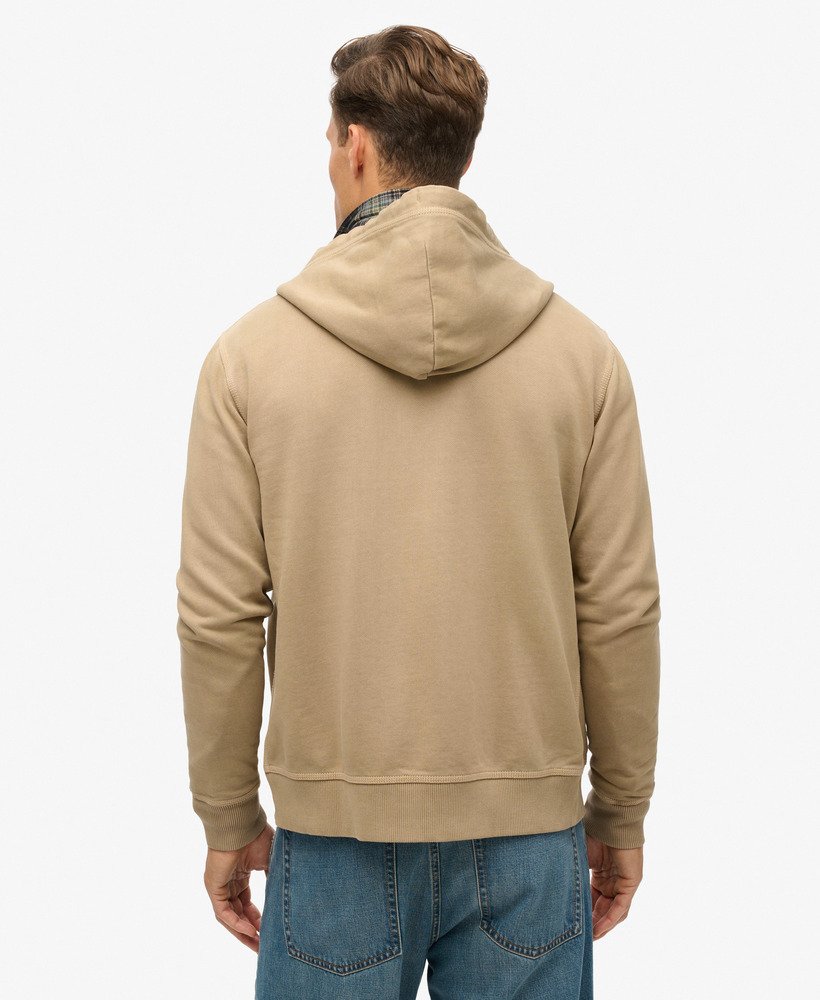 hoodie met rits en contrasterende stiksels in gewassen loodbruin.
