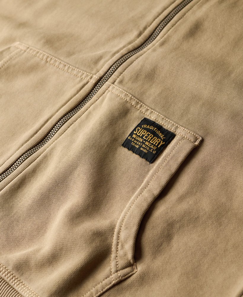 hoodie met rits en contrasterende stiksels in gewassen loodbruin.