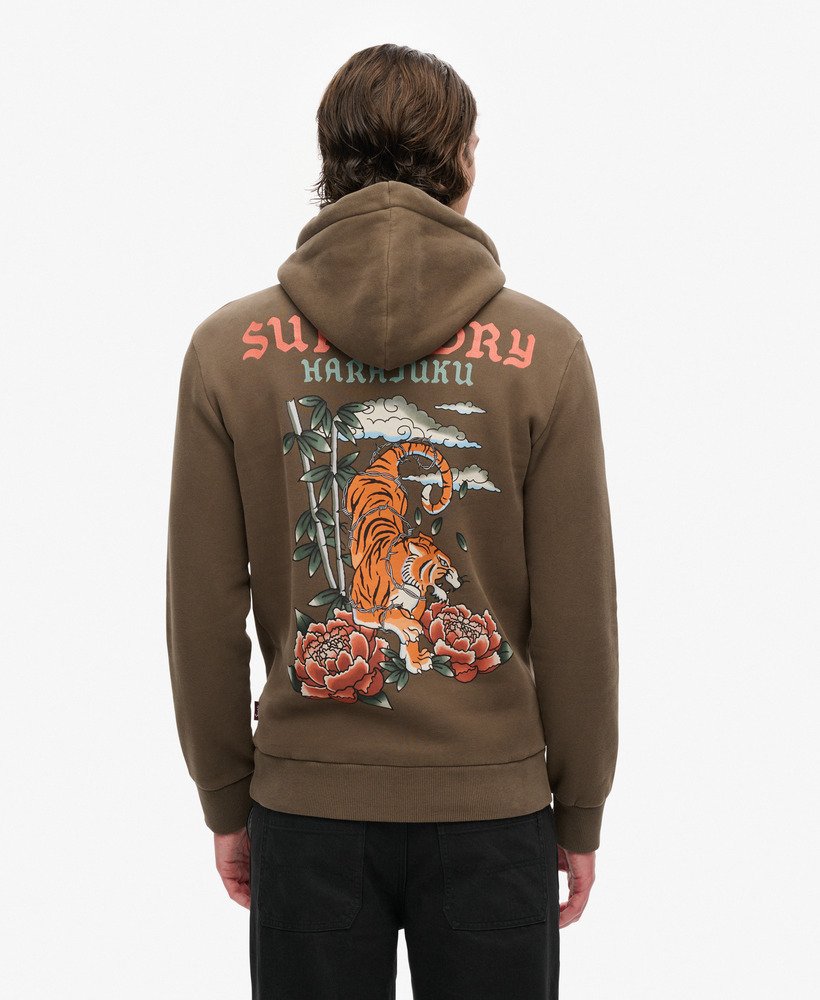 hoodie met tattoo-print in donker kaki