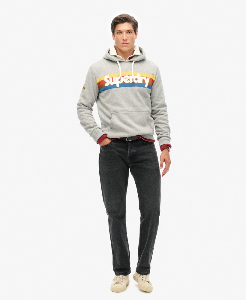retro hoodie met streeplogo in grijs gemêleerd