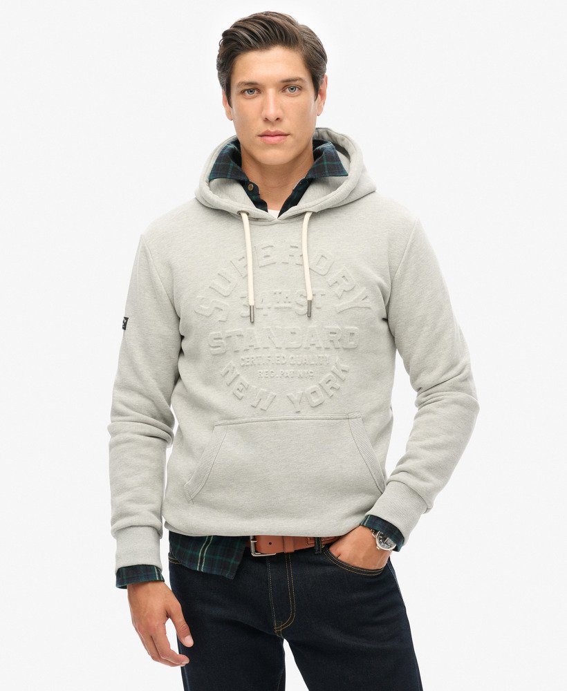 hoodie met reliëflogo in pumice stone beige marl