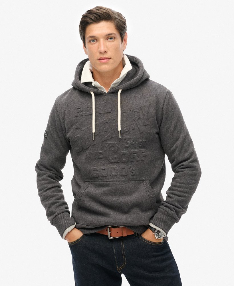 hoodie met reliëflogo in grafiet donkergrijs gemêleerd