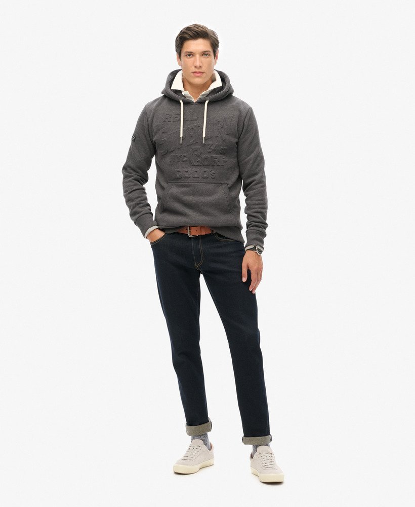 hoodie met reliëflogo in grafiet donkergrijs gemêleerd