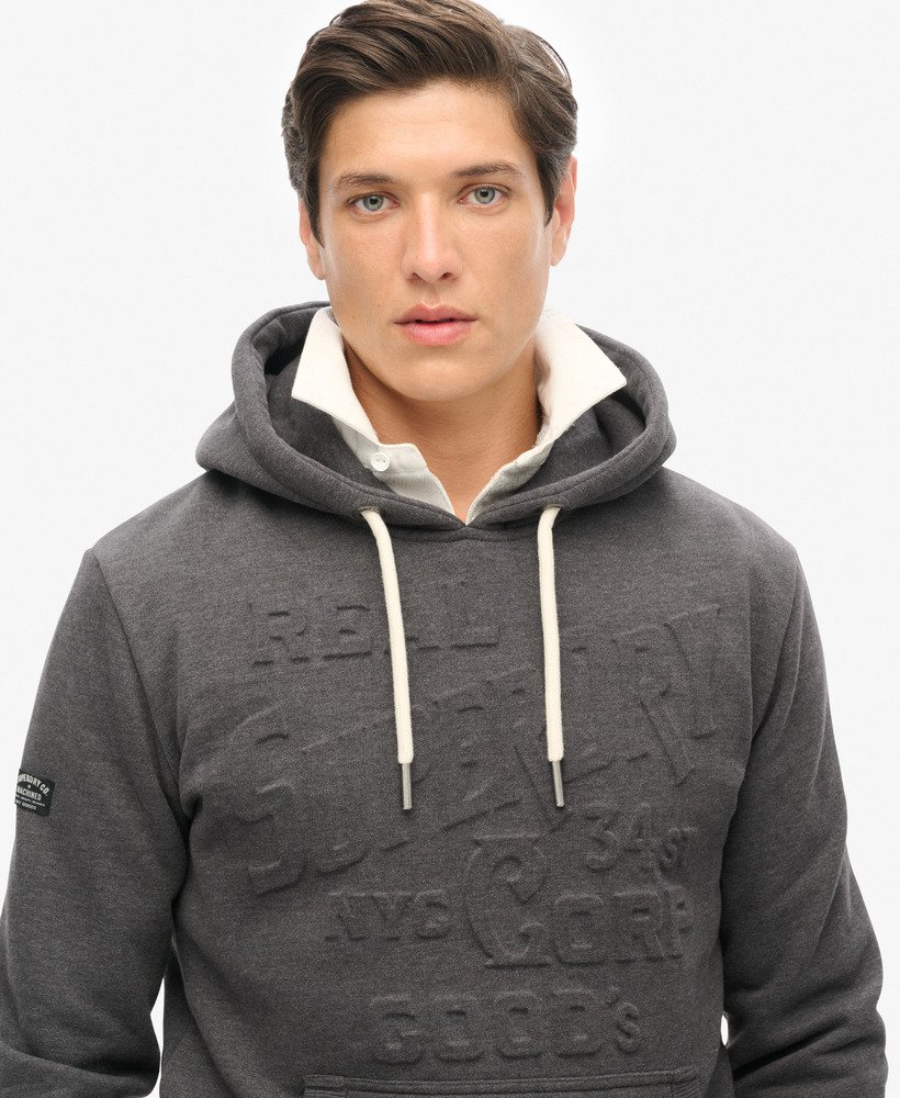 hoodie met reliëflogo in grafiet donkergrijs gemêleerd