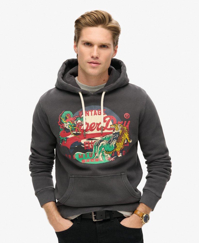 tokyo vintage logo graphic hoodie in blackboard