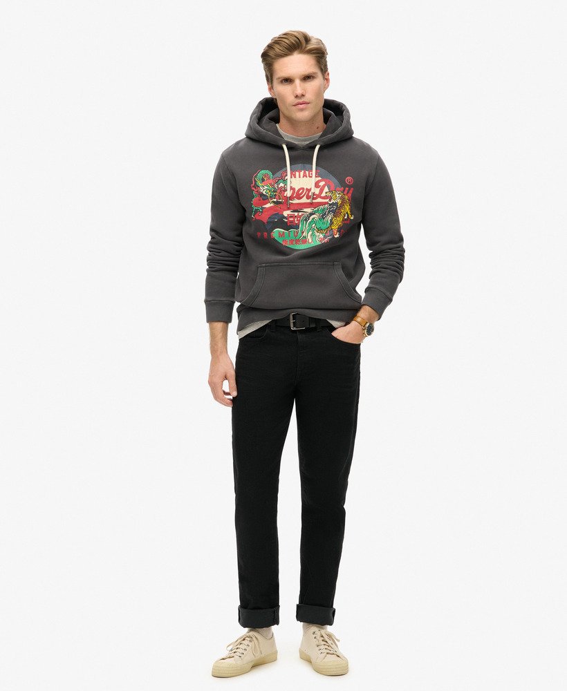 tokyo vintage logo graphic hoodie in blackboard