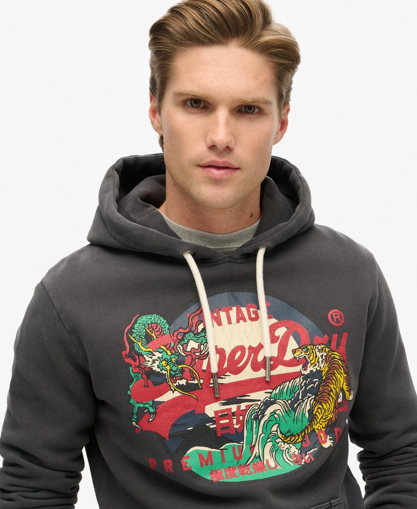 tokyo vintage logo graphic hoodie in blackboard