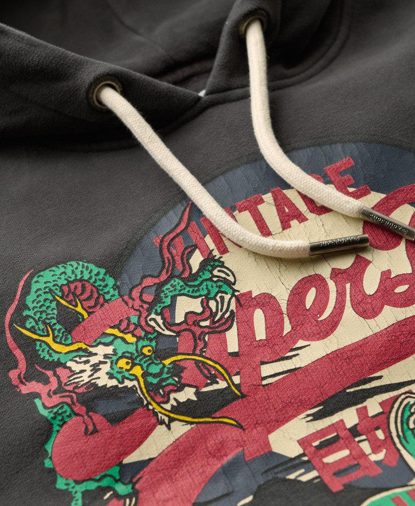 tokyo vintage logo graphic hoodie in blackboard