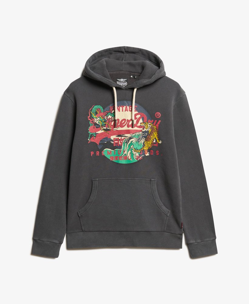 tokyo vintage logo graphic hoodie in blackboard