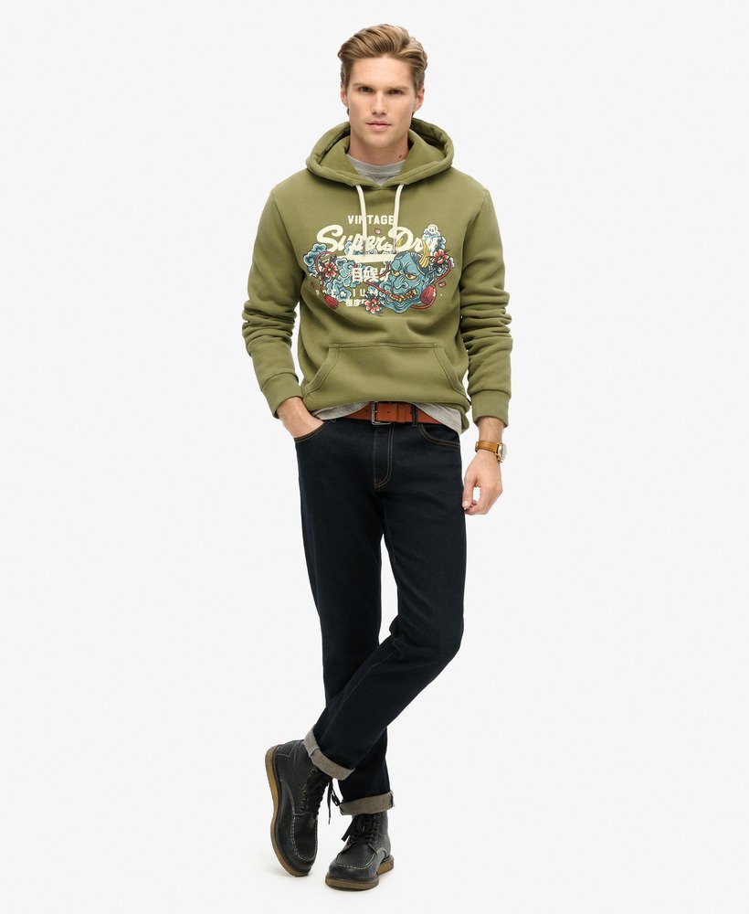 hoodie met tokyo vintage logo in zacht mosgroen.