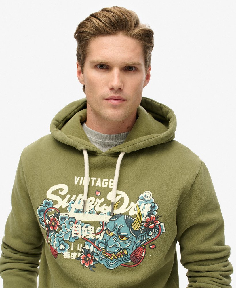 hoodie met tokyo vintage logo in zacht mosgroen.