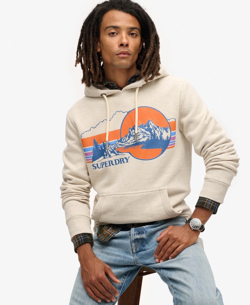 hoodie met grafische strepen voor buiten in havermoutgrijs gemêleerd