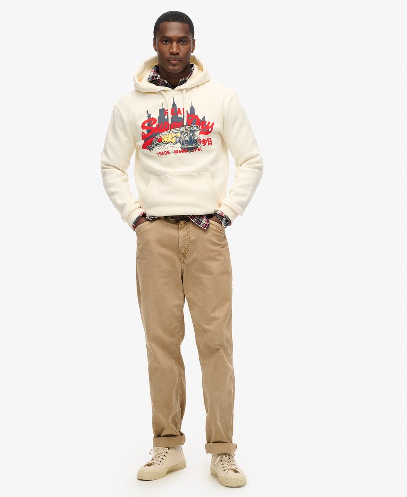 new york vintage logo graphic hoodie in rice white