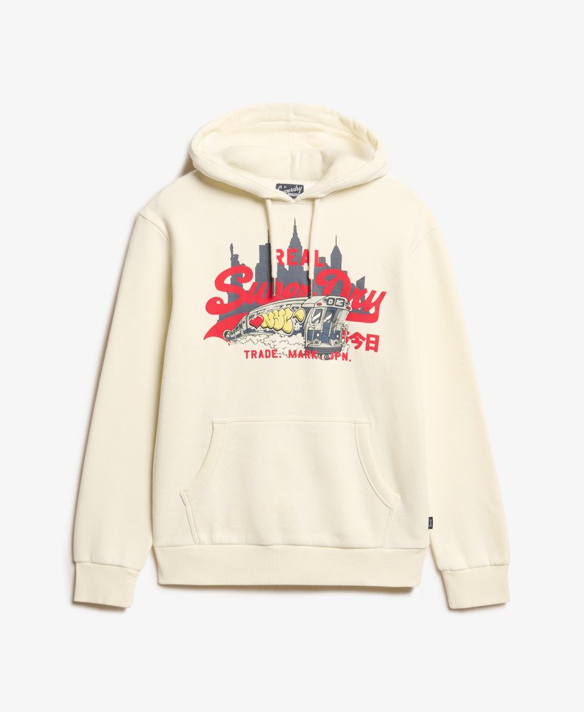 new york vintage logo graphic hoodie in rice white