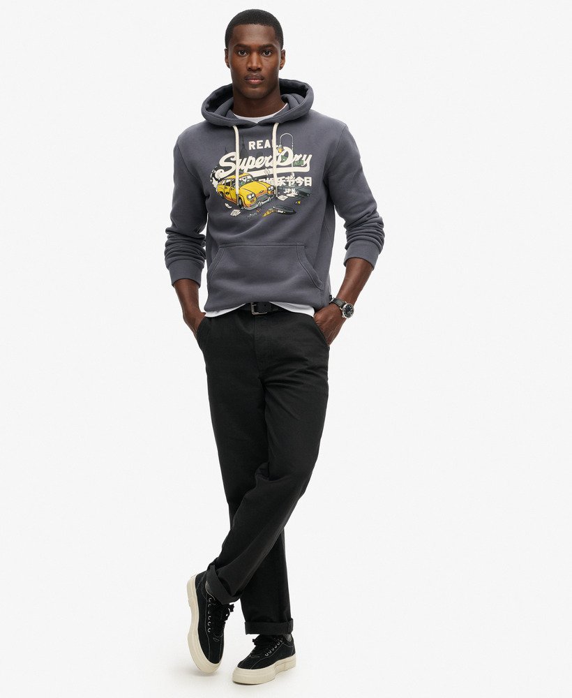 new york vintage logo graphic hoodie in noho navy