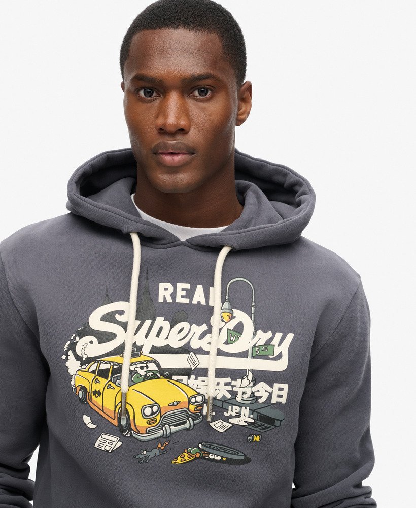 new york vintage logo graphic hoodie in noho navy
