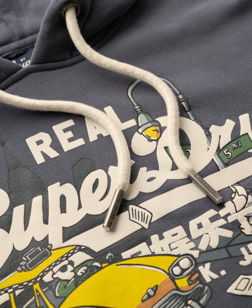 new york vintage logo graphic hoodie in noho navy