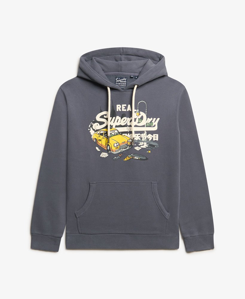 new york vintage logo graphic hoodie in noho navy