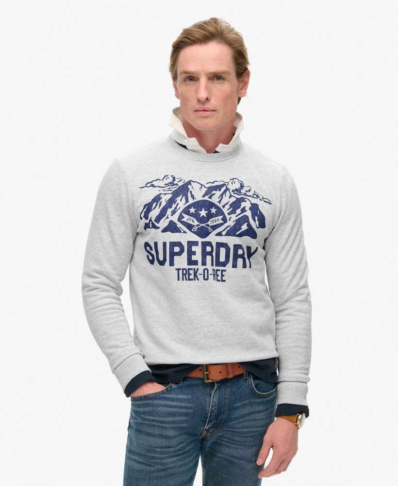 outdoors graphic crew sweatshirt in flake grey marl