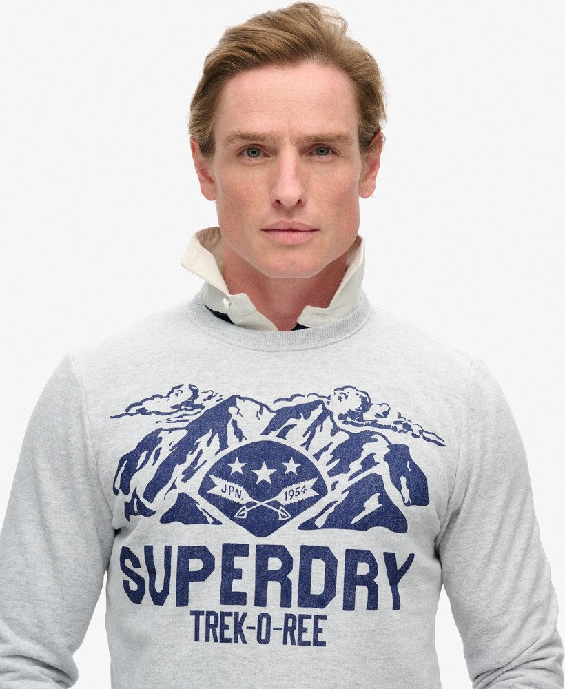 outdoors graphic crew sweatshirt in flake grey marl