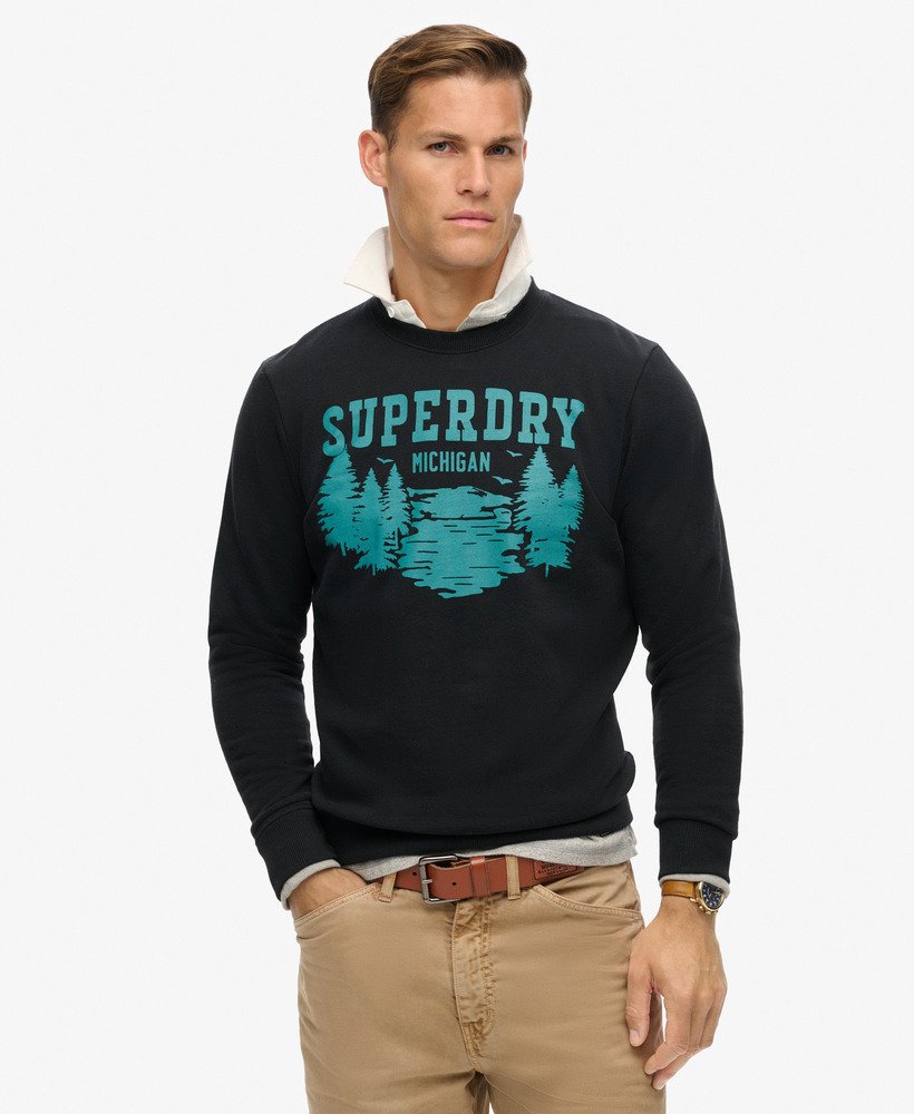 outdoors graphic crew sweatshirt in nero black marl