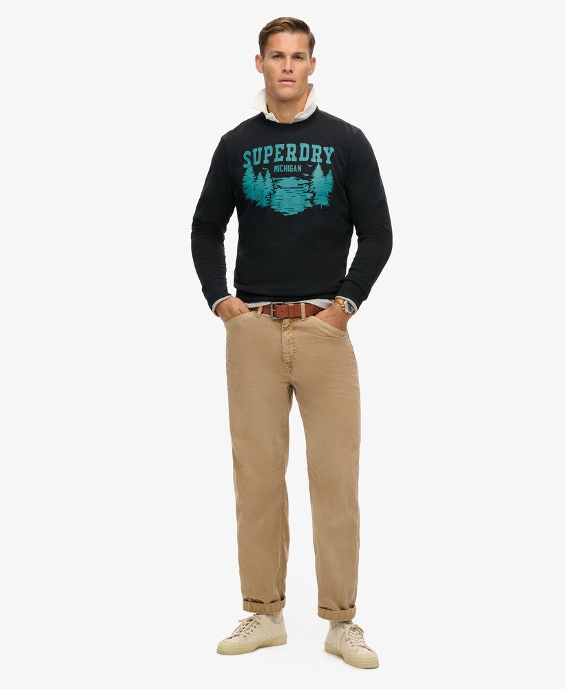 outdoors graphic crew sweatshirt in nero black marl