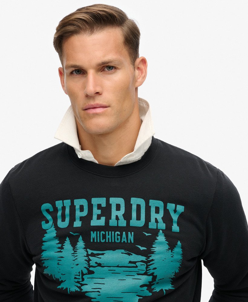 outdoors graphic crew sweatshirt in nero black marl