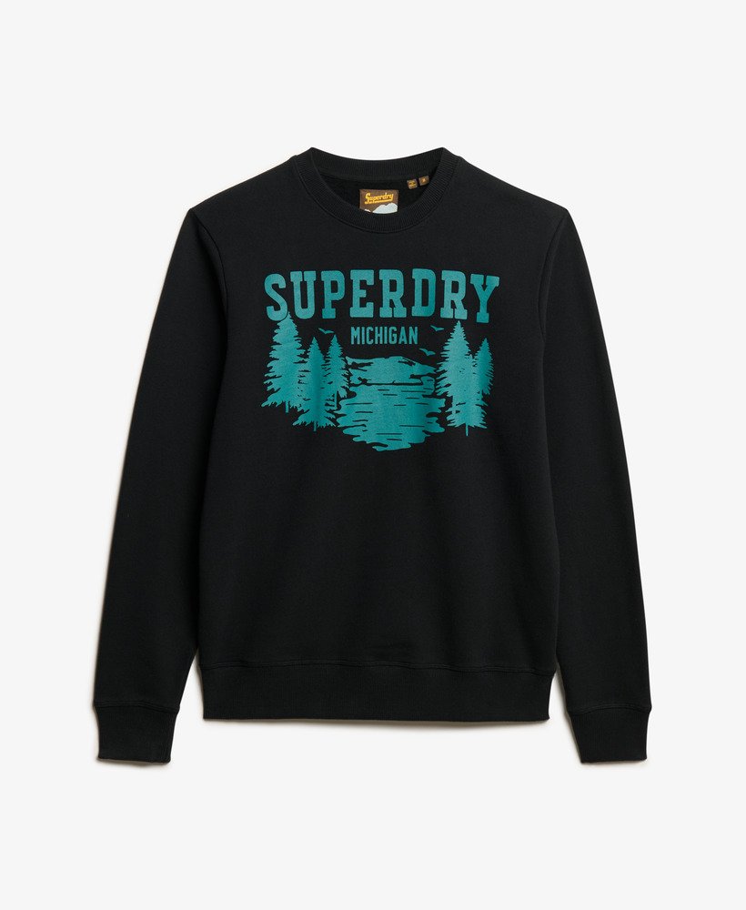 outdoors graphic crew sweatshirt in nero black marl