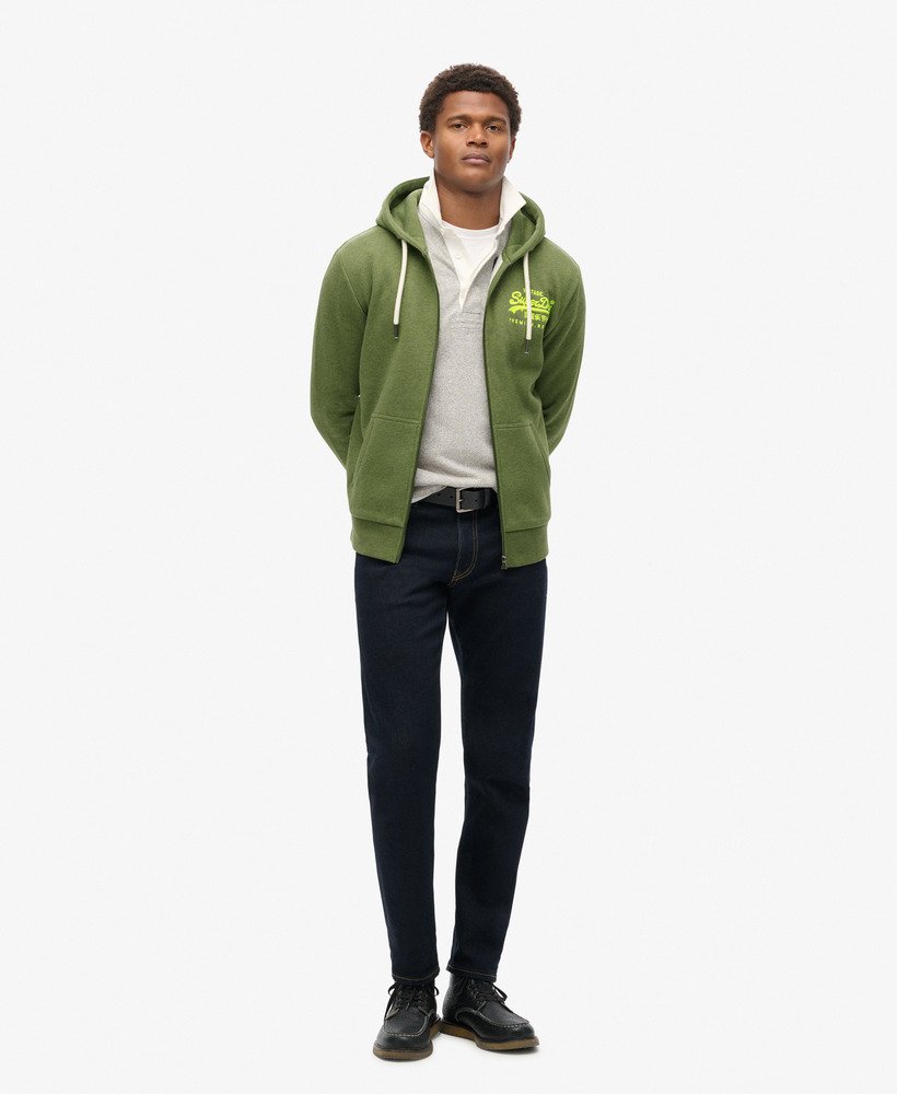 neon vintage logo grafische hoodie met rits in thrift olive marl