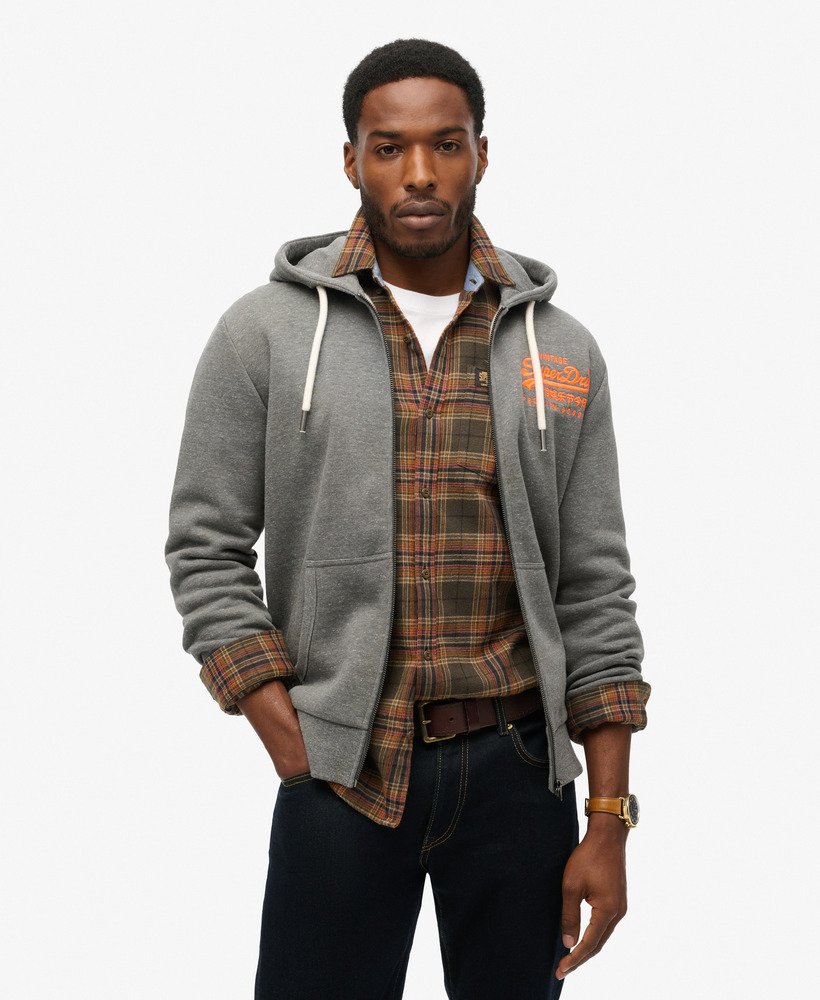 neon vintage logo graphic zip hoodie in storm grey heather