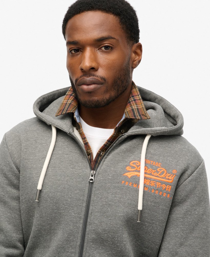 neon vintage logo graphic zip hoodie in storm grey heather
