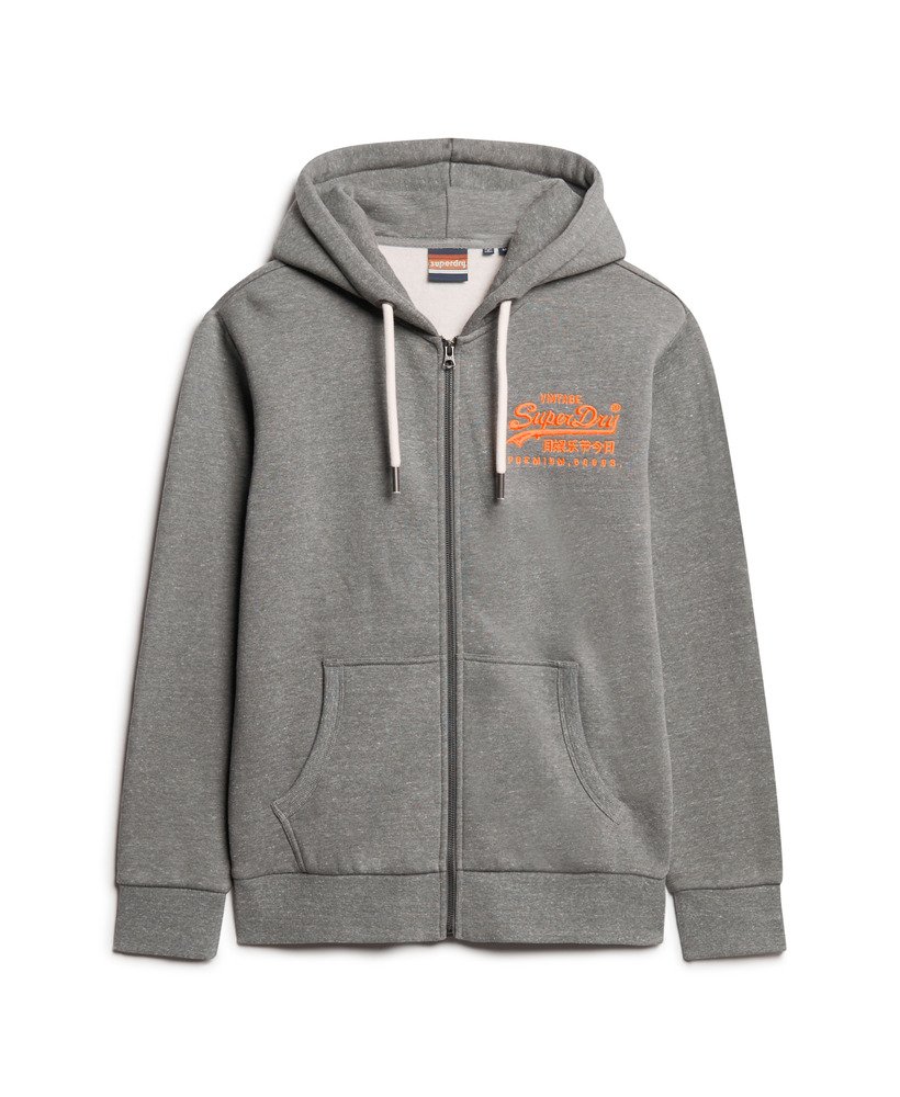 neon vintage logo graphic zip hoodie in storm grey heather
