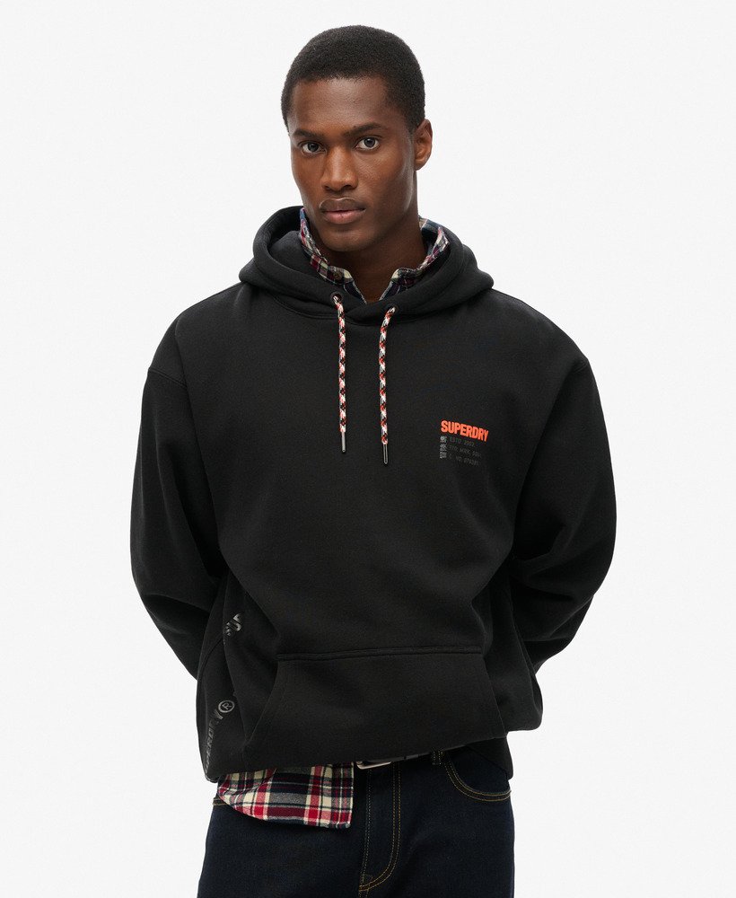 utility sport logo loose hoodie in zwart