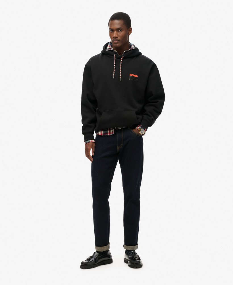 utility sport logo loose hoodie in zwart