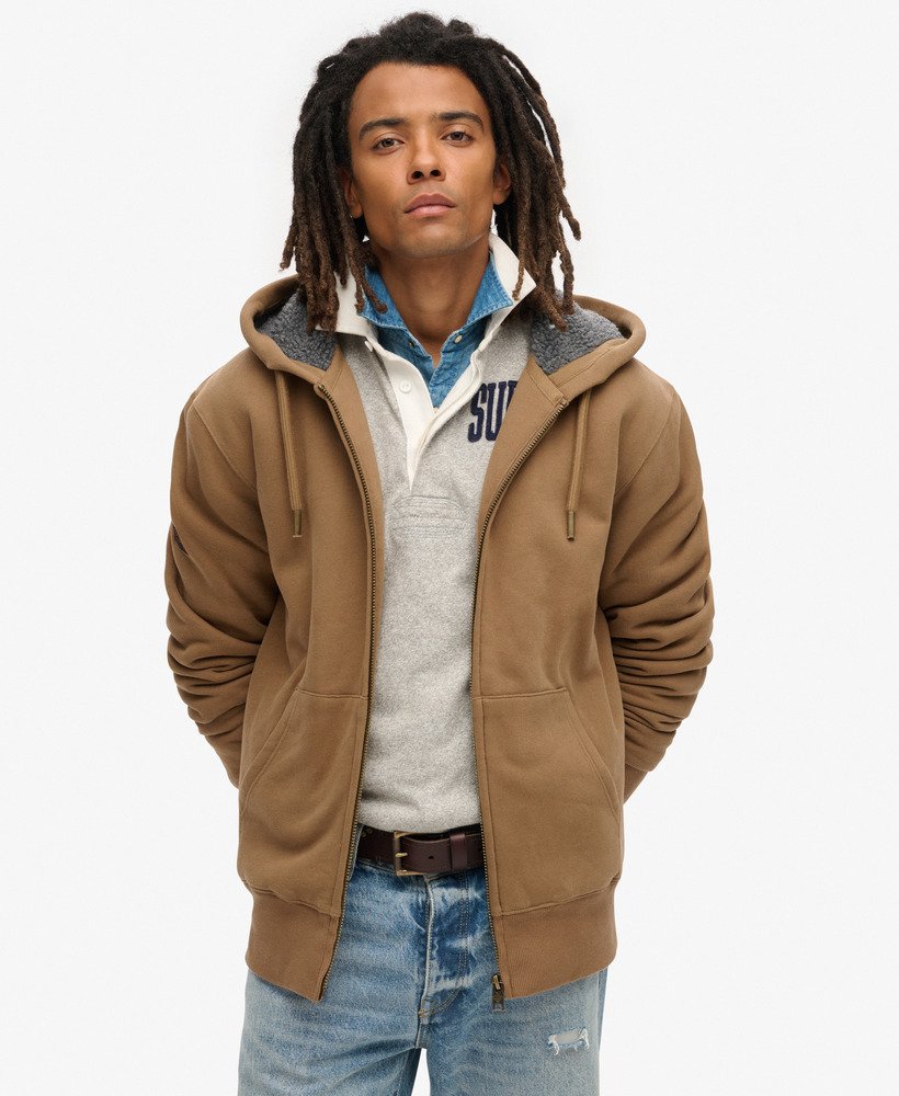 borg gevoerde hoodie met rits in karamelbruin