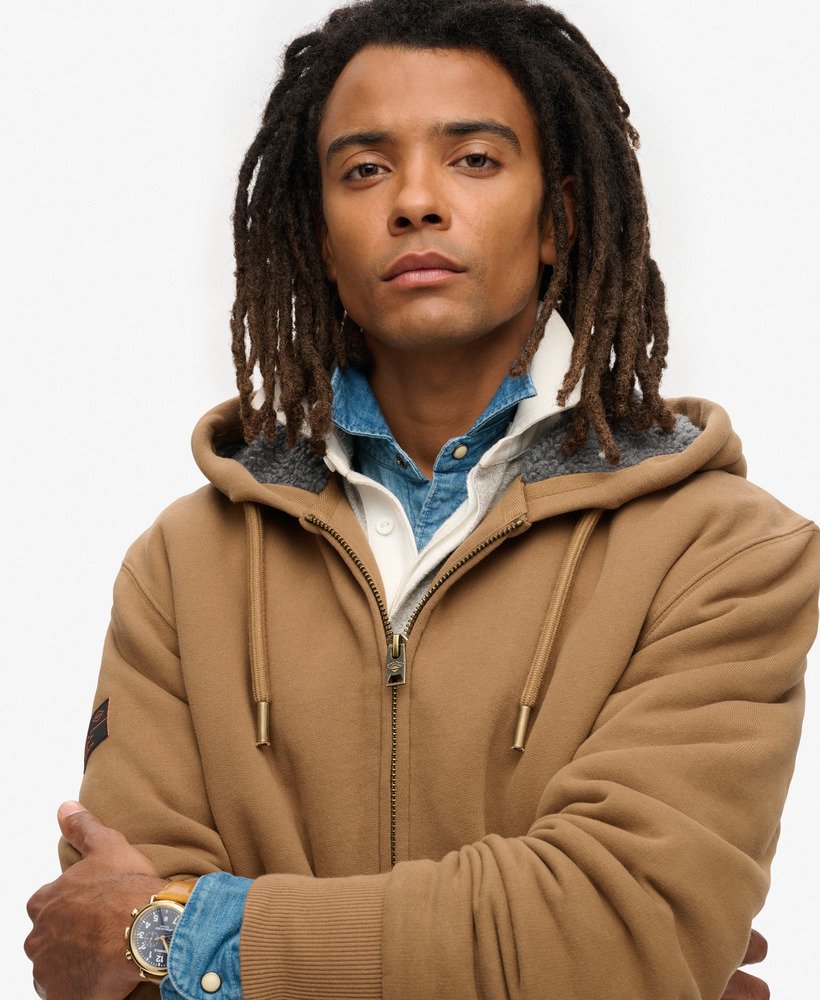 borg gevoerde hoodie met rits in karamelbruin