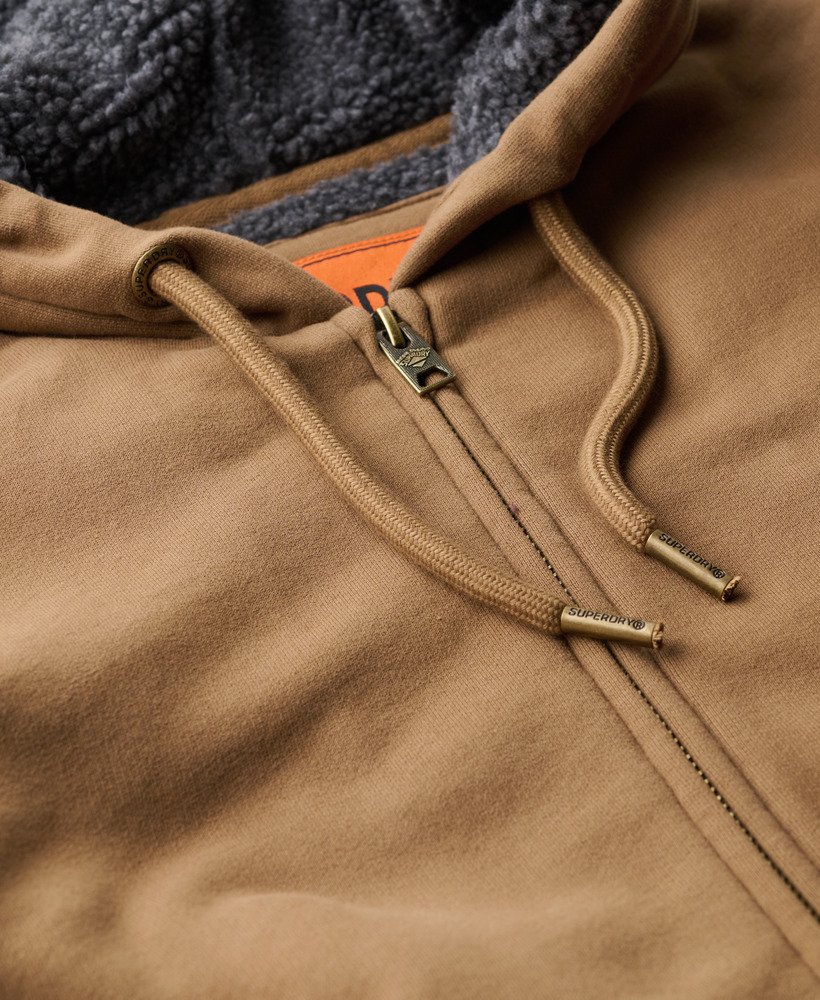 borg gevoerde hoodie met rits in karamelbruin