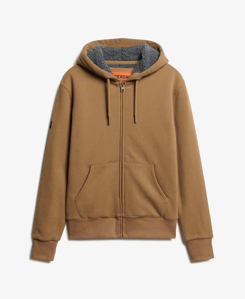 borg gevoerde hoodie met rits in karamelbruin
