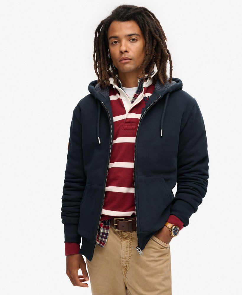 borg gevoerde hoodie met rits in eclipse navy