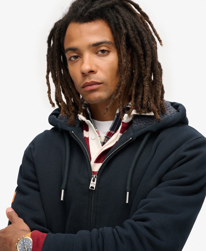borg gevoerde hoodie met rits in eclipse navy