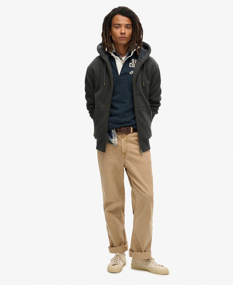 borg gevoerde hoodie met rits in gewassen zwart