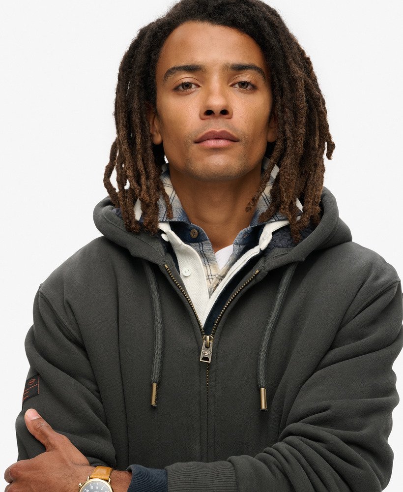 borg gevoerde hoodie met rits in gewassen zwart