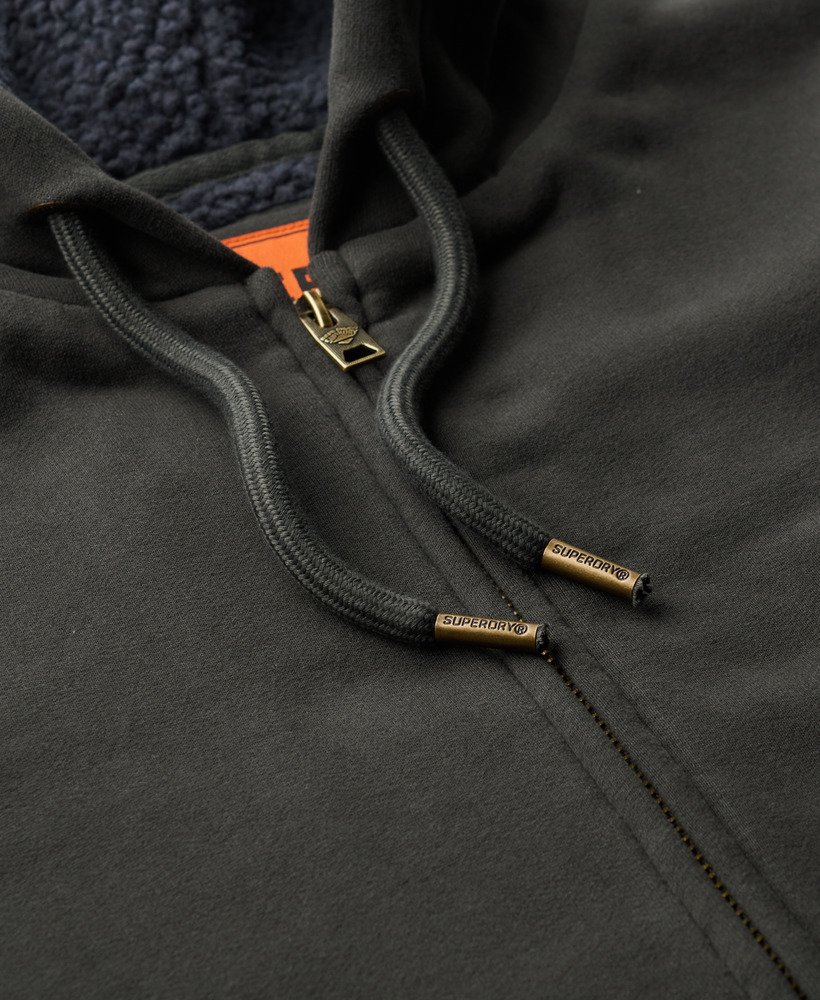 borg gevoerde hoodie met rits in gewassen zwart